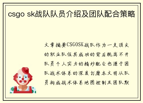csgo sk战队队员介绍及团队配合策略